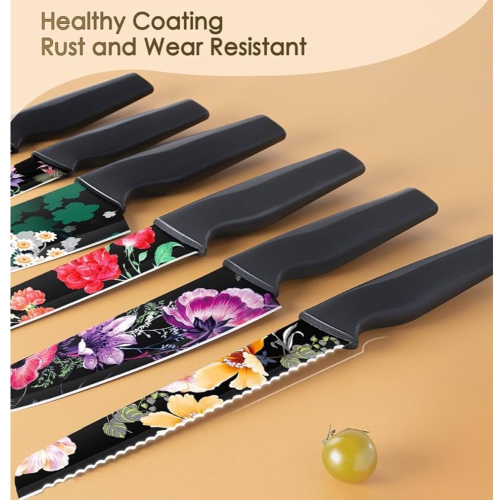 👨🍳”ASTERCOOK KNIFE SET” 12 PIECE FLOWER KITCHEN KNIFE SET & BLADE GUARDS❗️ - Picture 6 of 6